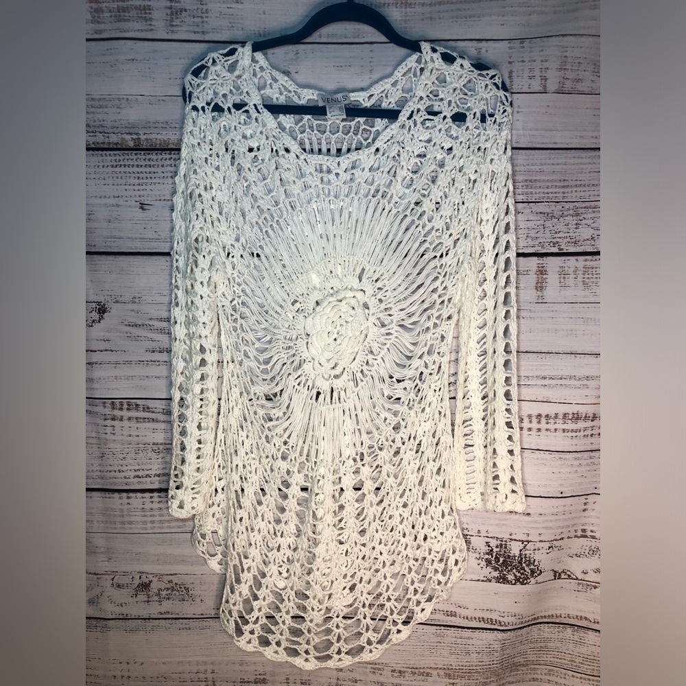 VENUS White Crochet Swim Coverup NWOT size S/M ☀️🔥☀️ - Picture 4 of 14